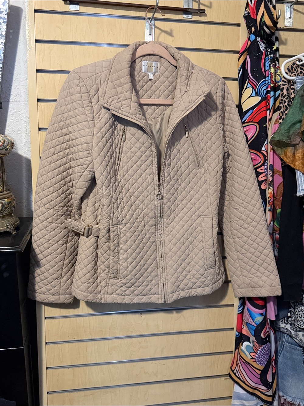 Gallery Quilted Diamond-Pattern Jacket in Taupe